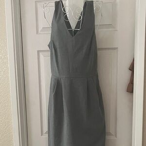 Elegant heather Gray Sleeveless Dress back bow. Side zipper